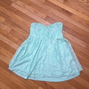 NWOT Light Blue/Mint Strapless Lace Dress